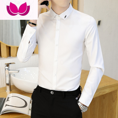 七斓白色衬衫男长袖修身韩版男士衬衣商务休闲免烫痞帅寸衫潮流