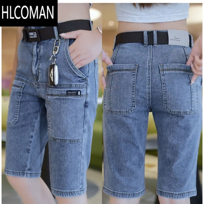 HLCOMAN牛仔短裤男夏季薄款弹力多口袋工装休闲直筒五分中裤外穿修身马裤