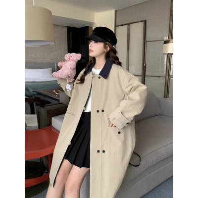 中长款风衣外套女年春秋季新款高级感宽松休闲撞色拼接大衣