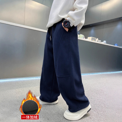 男童秋冬款裤子加绒加厚新款一体绒初中生冬季儿童运动卫裤潮
