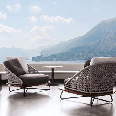 金菲罗格 北欧户外阳台茶几组合三件套休闲桌椅民宿沙发桌 2单人沙发+(大理石圆茶几)