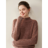 花纱半高卷边领山羊绒衫女七针双股加厚毛衣秋冬新款针织打底衫