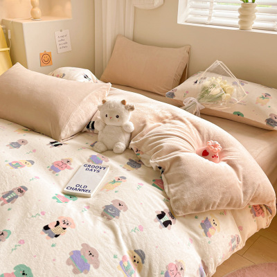 ins卡通加厚牛奶绒四件套冬季保暖双面珊瑚绒被套儿童床品三件套4