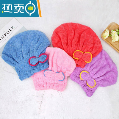 敬平吸水速干2021新款短发用男女款儿童加厚可爱浴帽 粉色+紫色+沐浴球[3件装]干发帽