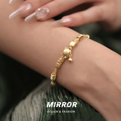 925纯银招财猫编织手链手绳女手环手饰个性气质高级感学生送女朋友老婆情人节七夕生日礼物