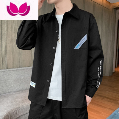七斓长袖衬衫男士春装潮牌宽松帅气港风日系外套夏季渐变免烫刺绣衬衣