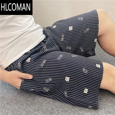 HLCOMAN棉绸沙滩裤男士人造棉居家防蚊裤短裤五分中裤加肥加大加长花睡裤