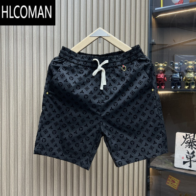 HLCOMAN2024潮牌植绒印花短裤男士夏季薄款五分裤欧货青年休闲速干沙滩裤