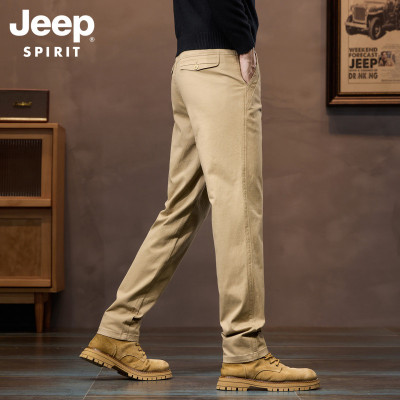JEEP SPIRIT弹力商务休闲裤男士直筒有后袋盖秋冬宽松休闲男裤代发