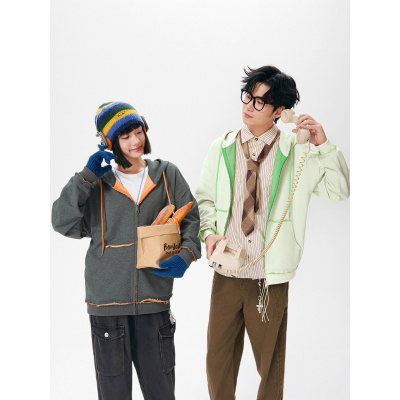 秋冬新款拉链做旧连帽卫衣男士韩版情侣款宽松外套上衣潮男装