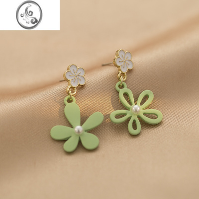 JiMi森系小清新超仙甜美耳钉不对称花朵耳坠耳饰耳环蚊香盘耳夹无耳洞