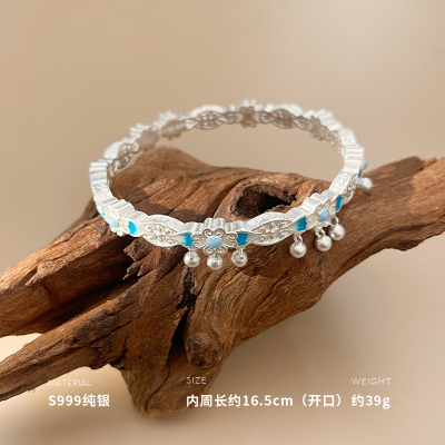 999纯银花语蝴蝶手镯女手环手饰轻奢气质高级感潮重约39g BCS4005送女朋友老婆情人节七夕生日礼物