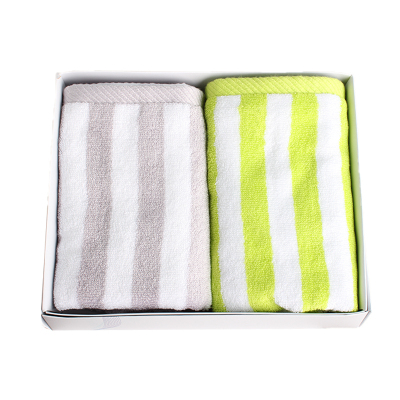 踏绮 竹纤维条纹面巾两条装 33*72cm*2 盒(颜色随机)