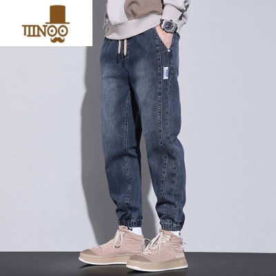 YANXU男士潮牌做旧水洗牛仔裤子宽松束脚哈伦长裤高端痞帅休闲裤