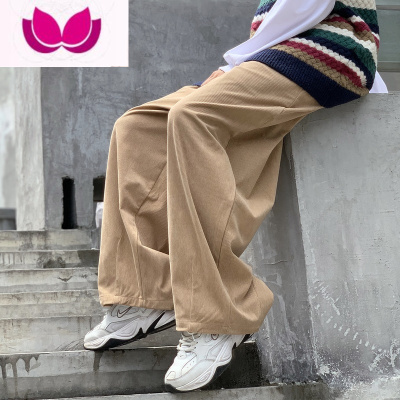 七斓日系港风ins潮牌高街宽松直筒阔腿裤子男复古灯芯绒加厚长裤