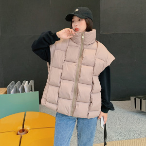 新款马夹外穿时尚百搭棉马甲纯色立领洋气时髦坎肩棉外套