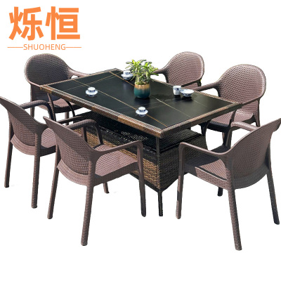 烁恒 户外桌 休闲桌 6椅+160x90CM长桌 套