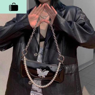 QW自制 暗黑系蝴蝶包包女小众设计ins高级酷手提单肩腋下包法棍包NEW LAKE 黑色收藏优先发货女士单肩包