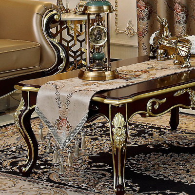 家柏饰(CORATED)茶几桌旗餐桌装饰布长条欧式餐边柜餐桌五斗柜鞋柜流苏绣花 温茹咖色 32*160cm