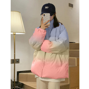 唐狮立领渐变棉服女冬季新款韩版设计感宽松百搭面包服外套