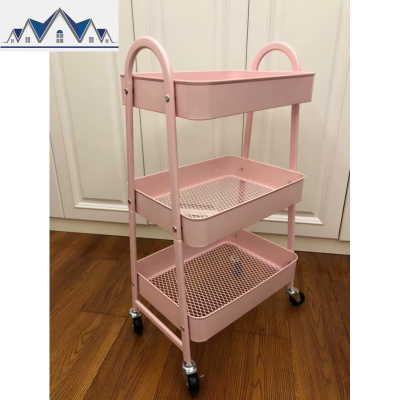 小推车置物架厨房移动带轮卧室床头储物落地简约手推收纳架子 三维工匠