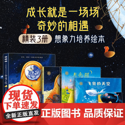 精装3册 奇遇之境 飞鱼的天空 月亮猫 儿童想象力培养绘本3–6岁硬壳给孩子的科幻奇幻梦幻故事书幼儿园老师 我被忘在了月