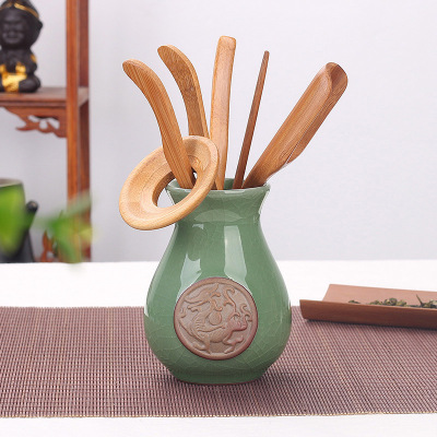 美帮汇功夫茶具配件茶道六君子汝窑陶瓷黑檀木鸡翅木实针茶夹
