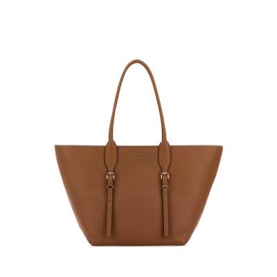 Michael Kors女款焦糖色牛皮翻盖托特包大容量手提斜挎女包金 tone 金属质感