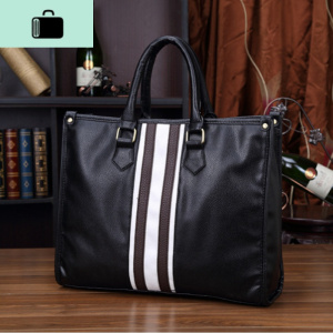 韩版男包英伦手提包条纹撞色 复古男包休闲商务单肩包公文包新款NEW LAKE 黑色男士手提包 黑色