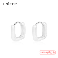 S925纯银磨砂方形耳圈耳环小众设计感拉丝耳扣冷淡风2025新款耳饰送女朋友老婆情人节七夕生日礼物