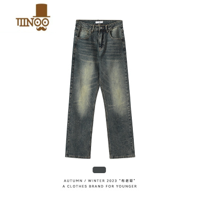 YANXU布老哥Blog潮牌微弹做旧直简牛仔裤男生vibe风美式百搭长裤子