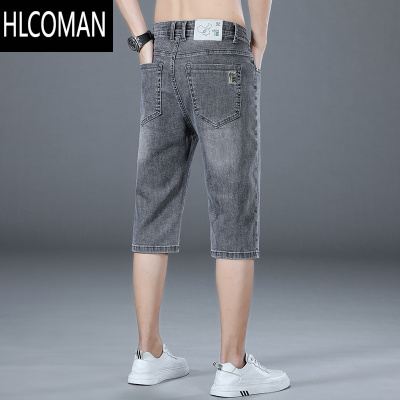 HLCOMAN夏季薄款牛仔短裤男士弹力宽松五分七分裤中裤烟灰裤子男冰丝马裤