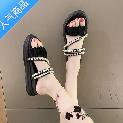 SUNTEK凉鞋女款2023年夏季新款时尚厚底仙女风罗马鞋子珍珠外穿软底时装