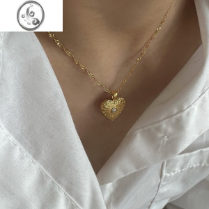 JiMi734号法式复古镀金吊坠不掉色爱心锆石女2023新款百搭项链可洗澡