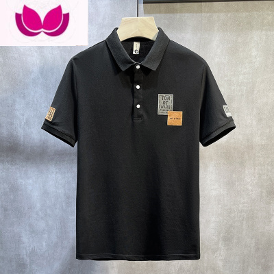 七斓2023夏季衬衫领短袖T恤有带领潮流衫修身翻领潮牌衣服男体恤