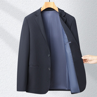 春秋薄款男式西服锦纶高弹免烫小西装印花休闲单西男