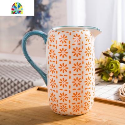 田园风陶瓷冷水壶可高温凉水壶大容量水具奶壶插花瓶摆件 FENGHOU 橙色田海冷水壶