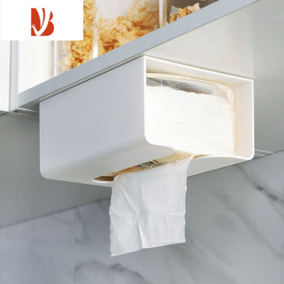 三维工匠创意餐厅餐桌二合一餐巾抽纸盒带牙签筒盒简约家用桌面茶几纸巾盒 免打孔壁挂抽纸盒/白色