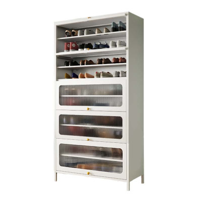 铭威盾家用门口鞋柜新款2024室内入户储物柜一体翻门钢制5门10层60宽-白