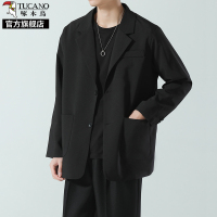 啄木鸟黑色高级感西装外套男士秋冬季宽松休闲礼服小西服伴郎服K