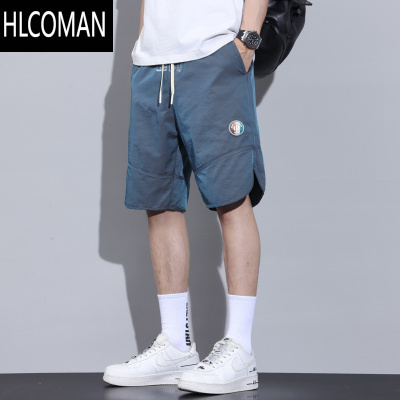 HLCOMAN冰丝休闲短裤男士夏季薄款渐变色宽松速干运动潮男四五分工装裤子