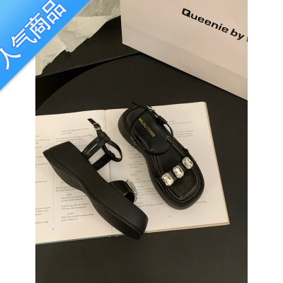 SUNTEK松糕厚底高级感水钻凉鞋女鞋子2023年新款夏季休闲时尚增高罗马鞋