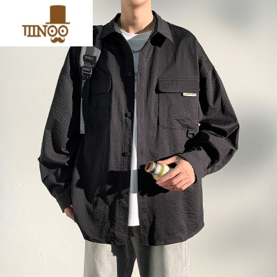 YANXU长袖衬衫男士宽松潮牌衣服男款美式复古感痞帅工装外套