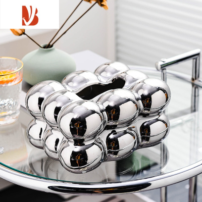 三维工匠纸巾抽纸盒家用客厅茶几遥控器收纳盒创意桌面简约现代轻奢风 棉花糖纸巾盒-银色