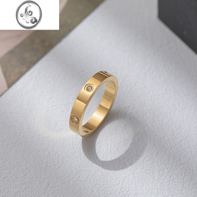 JiMi韩版简约百搭ins风镶钻钛钢戒指 轻奢小众设计不掉色指环女生礼物