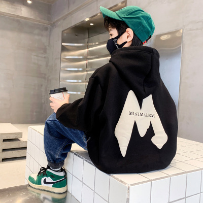 男童卫衣春秋款新款大童宽松男孩秋装痞帅儿童秋季连帽上衣潮