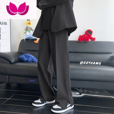 七斓高级感西裤男设计感小众开叉高街阔腿男裤垂坠感喇叭拖地裤子潮牌