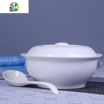 景德镇家用9英寸带盖大汤碗 中式品锅汤锅陶瓷器汤碗可微波炉餐具 FENGHOU 百合(9英寸品锅+大勺)