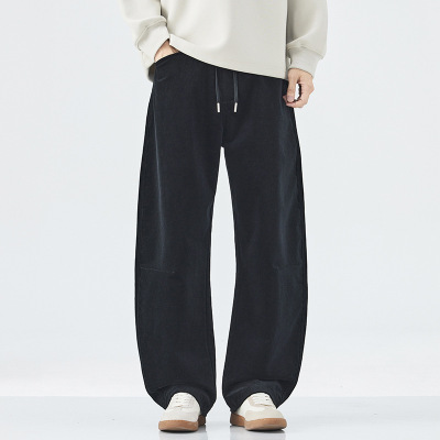 |新款棉重磅克潮牌宽松直筒裤男士休闲阔腿裤美式潮流修身