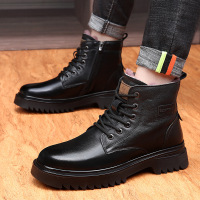 头层牛皮马丁靴男款冬季羊毛一体加厚靴子男士厚底防滑保暖雪地靴_326
